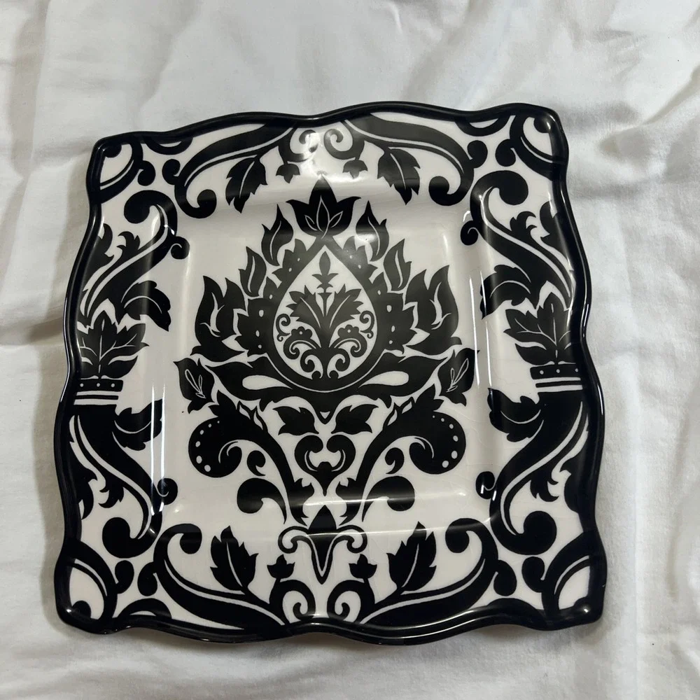 Certified International Black & White Damask Square Plate‎ 10